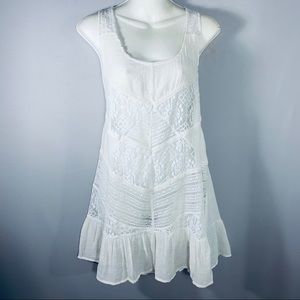 White Cotton Tank Dress with Ruffle